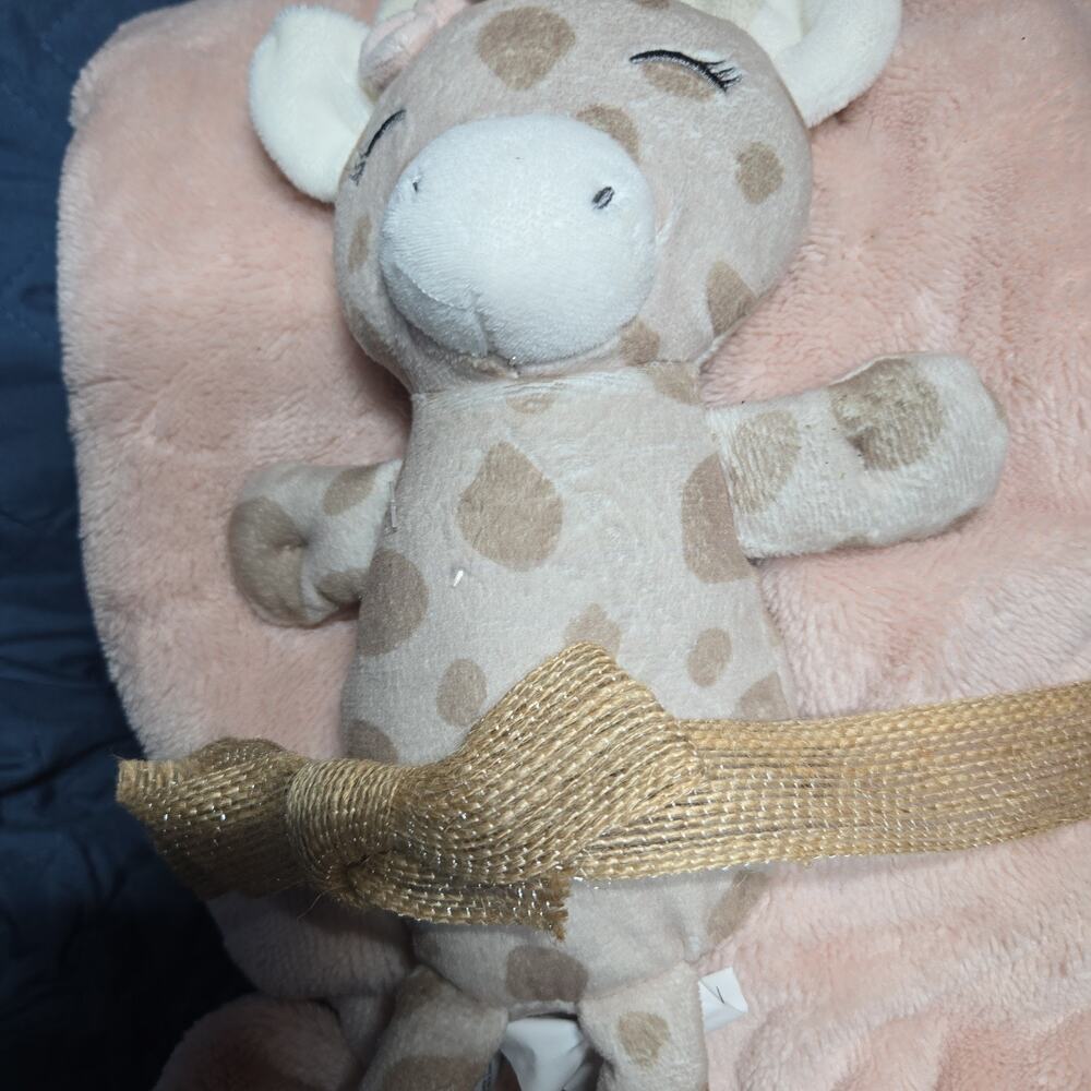 Chickpea Giraffe Lovey Pink Plush Baby Blanket Set NEW 30"x36"